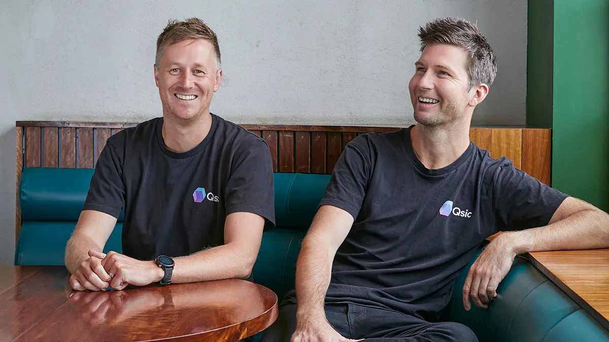 A photograph of Matt Elsley (left) and Nick Larkins (right) who founded Qsic in 2012