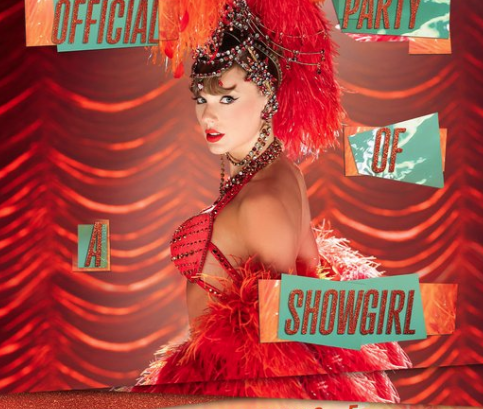A promotional photo of taylor swift wearing a showgirl outfit.
