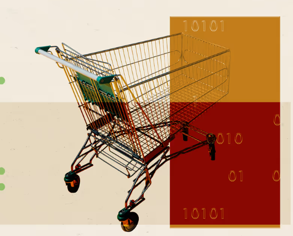 An image of a shopping cart in front of a bar chart