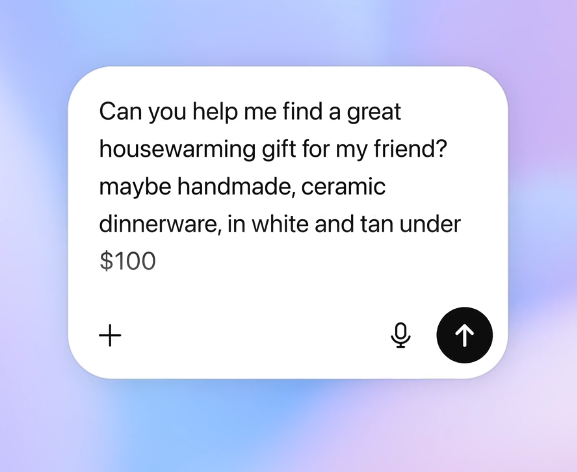An image of a text box in which someone has written a request for suggestions for a housewarming gift.