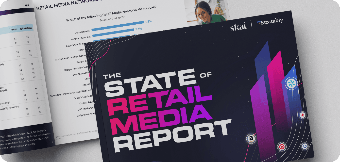 A pile of books with the State of Retail Media report on top.