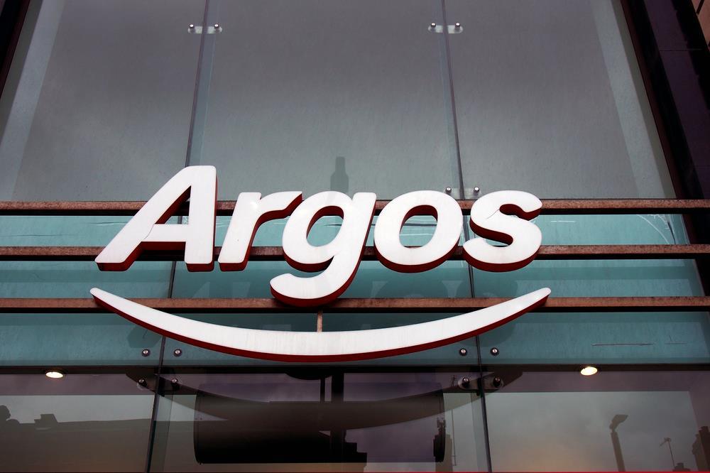 The outside of an Argos store with the Argos logo.