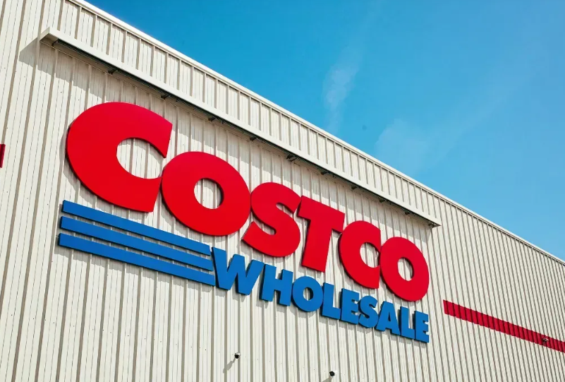 a photo of the exterior of a Costco. The logo is visible.