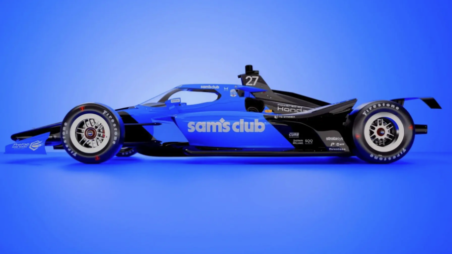 a blue racing car featuring the Sam's Club logo